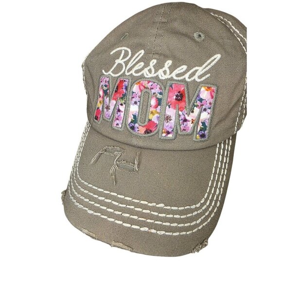 Blessed Mom Distressed Baseball Cap With Floral Lettering & Adjustable Strap By - Picture 11 of 11